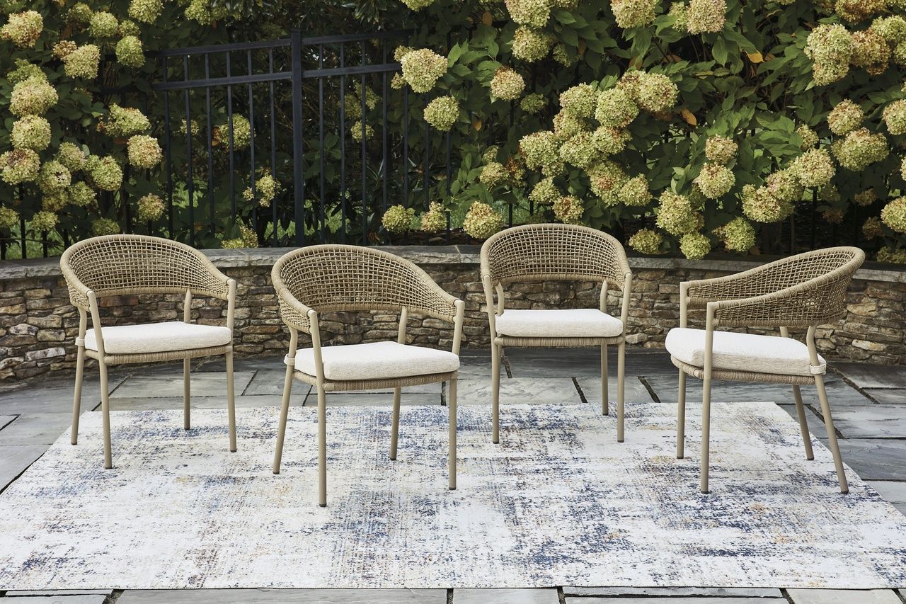 Ocean Park Outdoor Arm Chair with Cushion Set of 4 In Beige P373601A