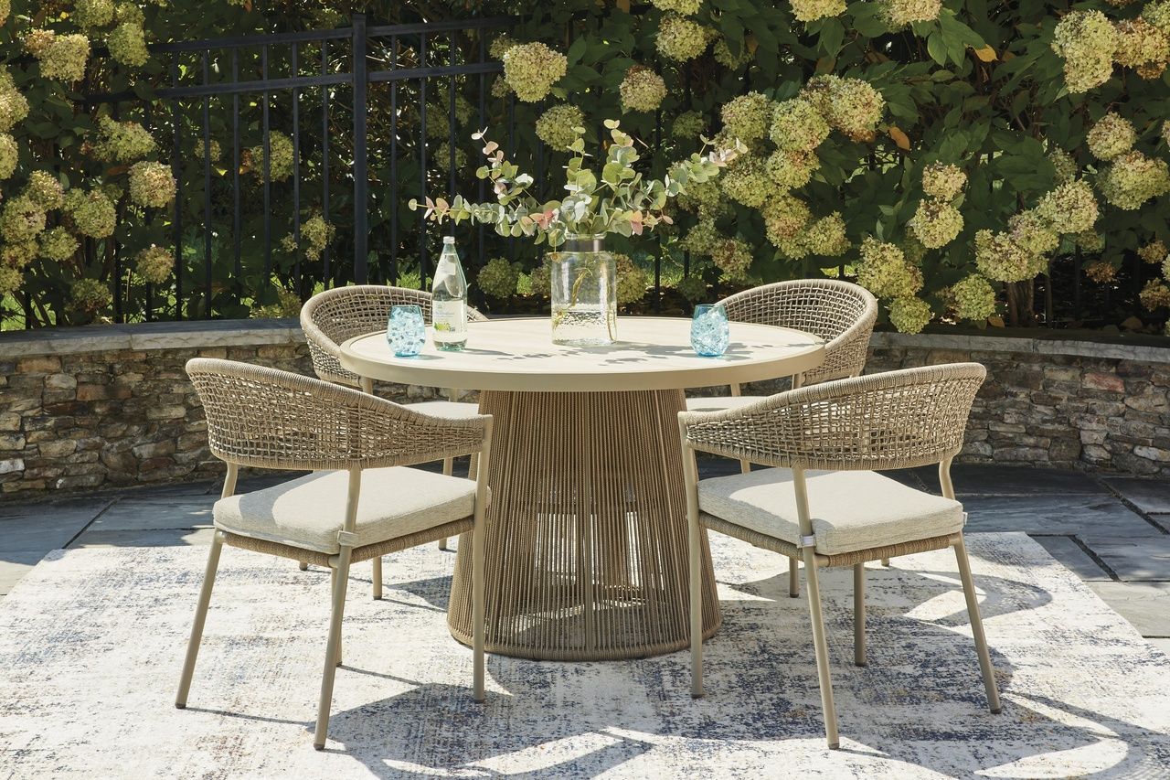 Ocean Park Outdoor Arm Chair with Cushion Set of 4 In Beige P373601A