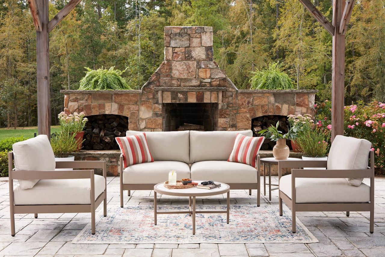 Big Creek Cove Outdoor Love/Chairs/Tables Set Set of 5 In Beige P383080