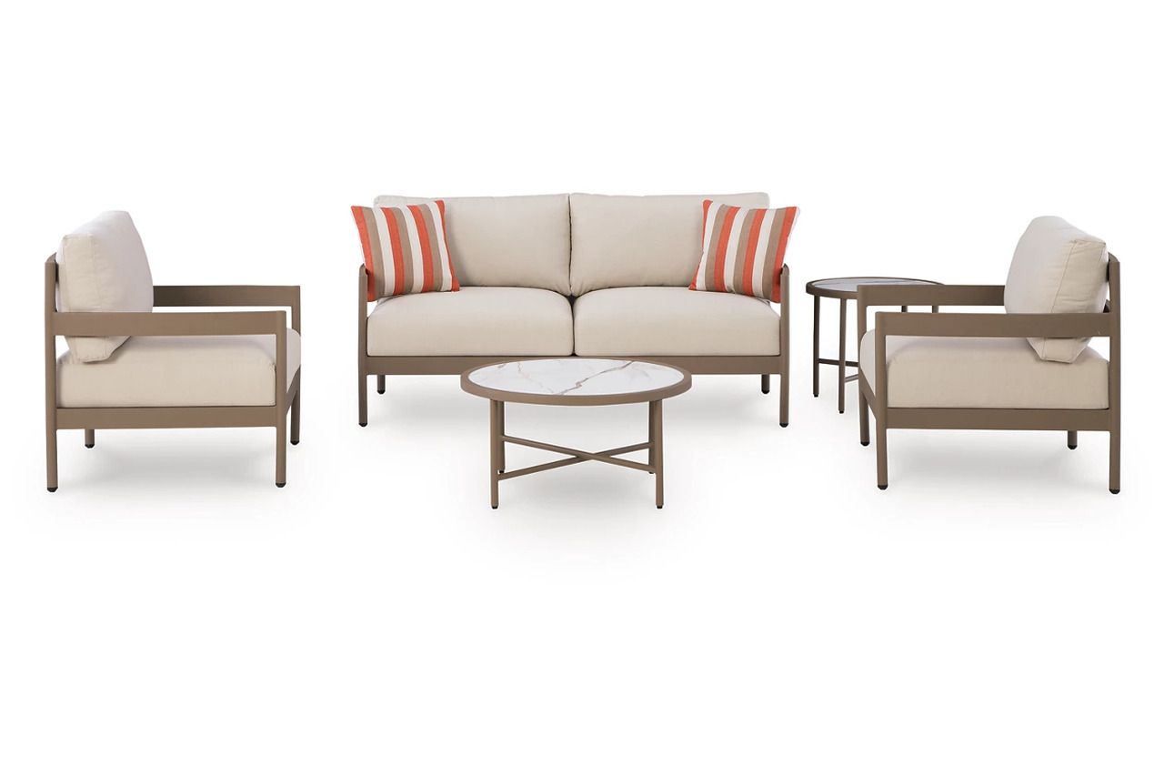 Big Creek Cove Outdoor Love/Chairs/Tables Set Set of 5 In Beige P383080
