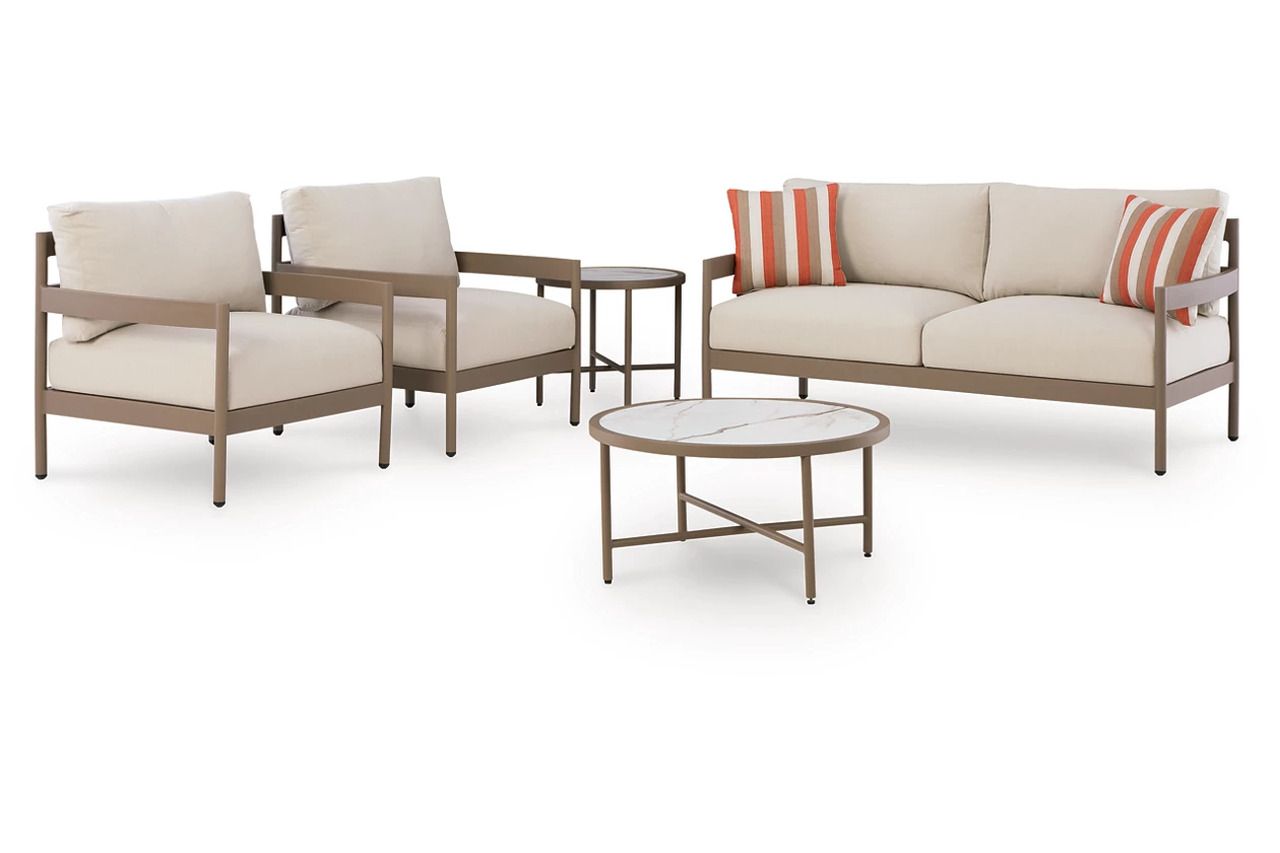 Big Creek Cove Outdoor Love/Chairs/Tables Set Set of 5 In Beige P383080