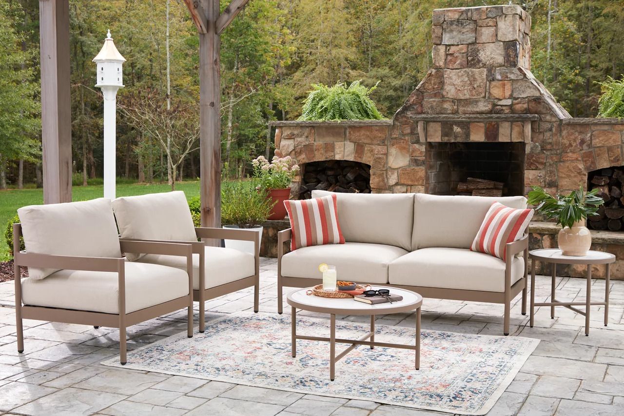 Big Creek Cove Outdoor Love/Chairs/Tables Set Set of 5 In Beige P383080