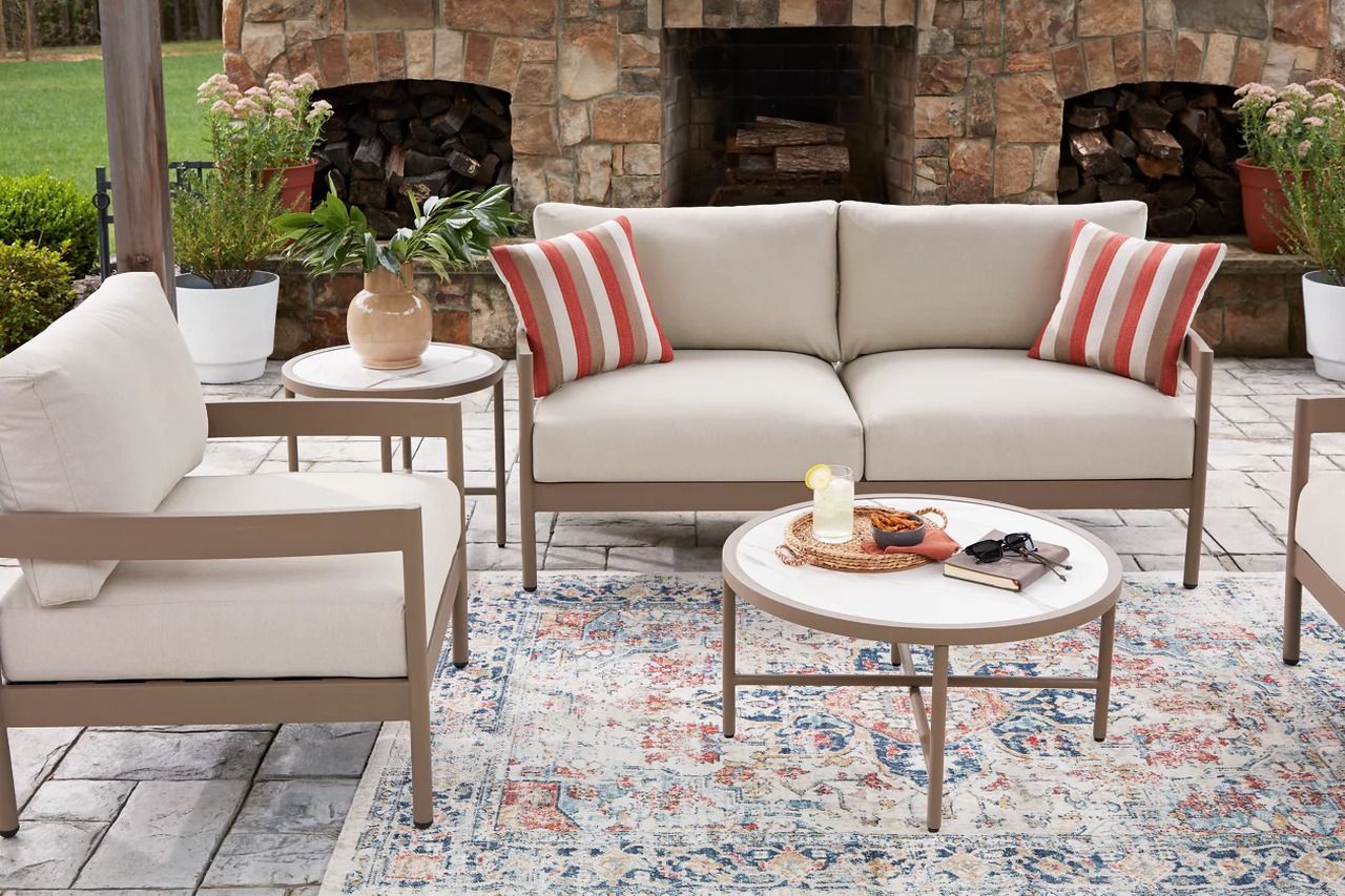 Big Creek Cove Outdoor Love/Chairs/Tables Set Set of 5 In Beige P383080