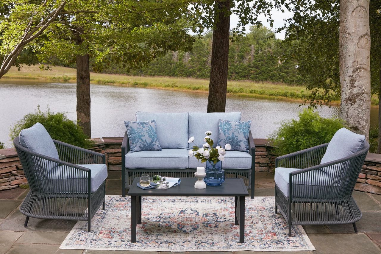 Bodega Island Outdoor Love/Chairs/Table Set Set of 4 In Gray P391080