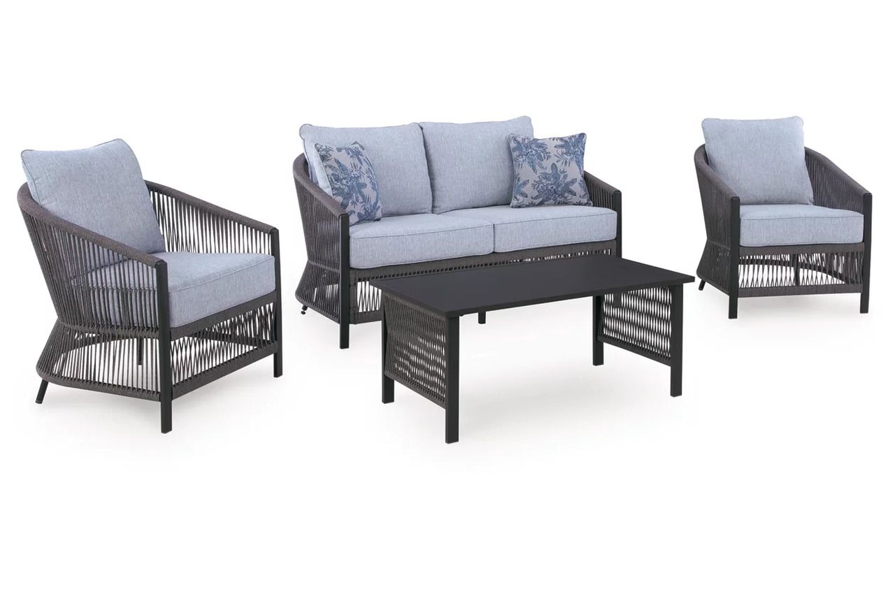 Bodega Island Outdoor Love/Chairs/Table Set Set of 4 In Gray P391080