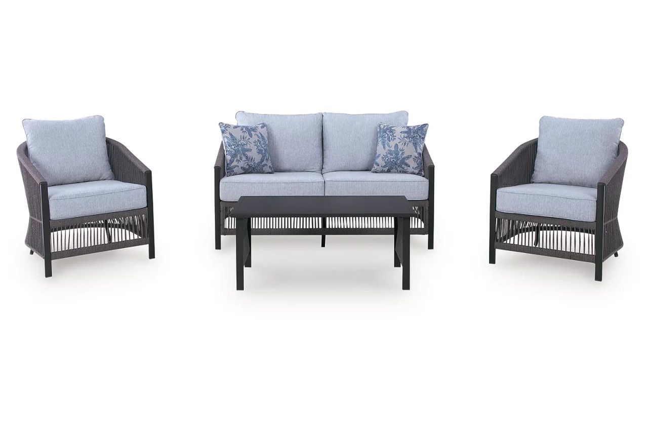 Bodega Island Outdoor Love/Chairs/Table Set Set of 4 In Gray P391080