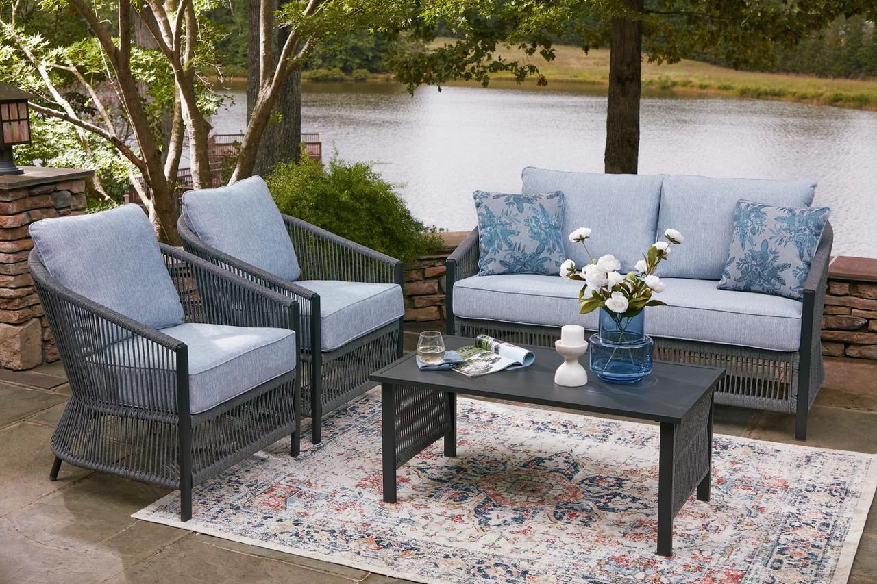 Bodega Island Outdoor Love/Chairs/Table Set Set of 4 In Gray P391080