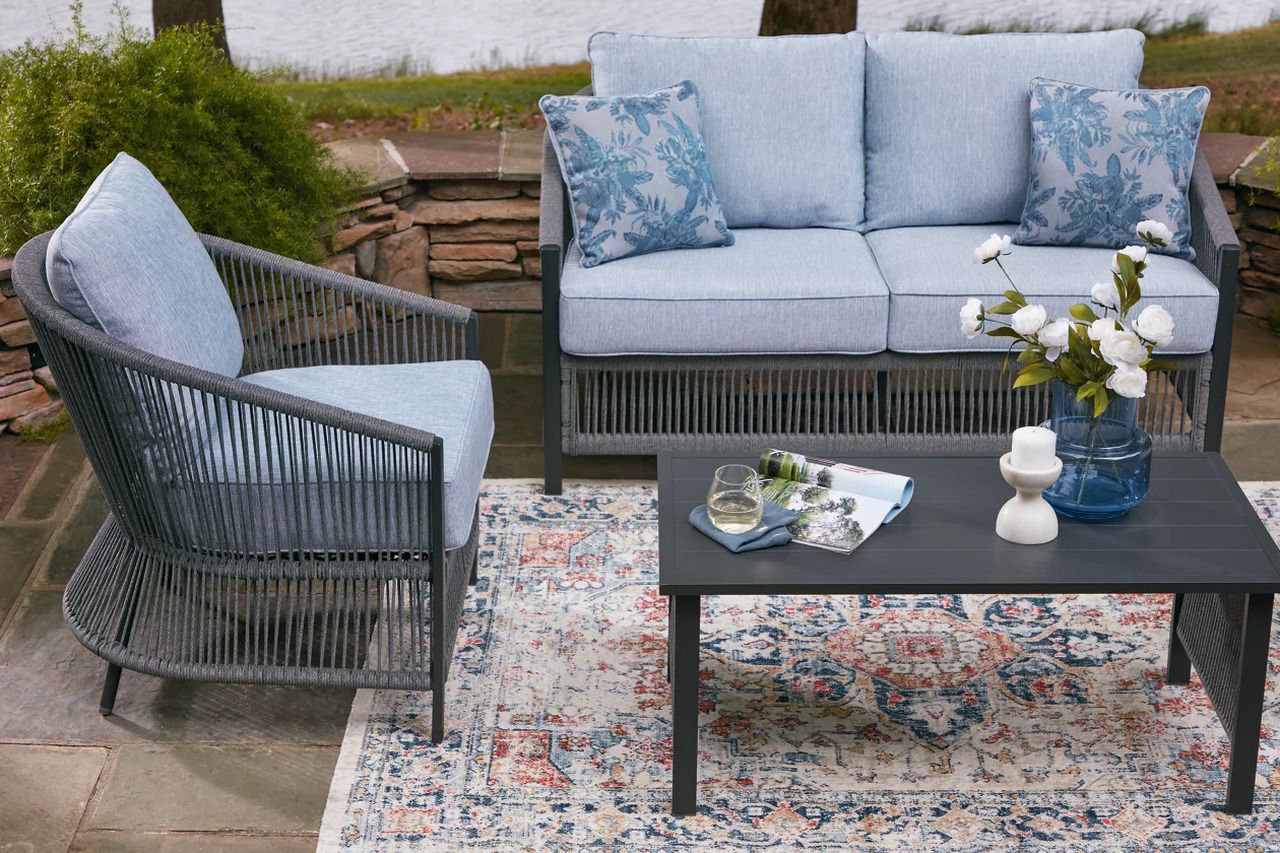 Bodega Island Outdoor Love/Chairs/Table Set Set of 4 In Gray P391080