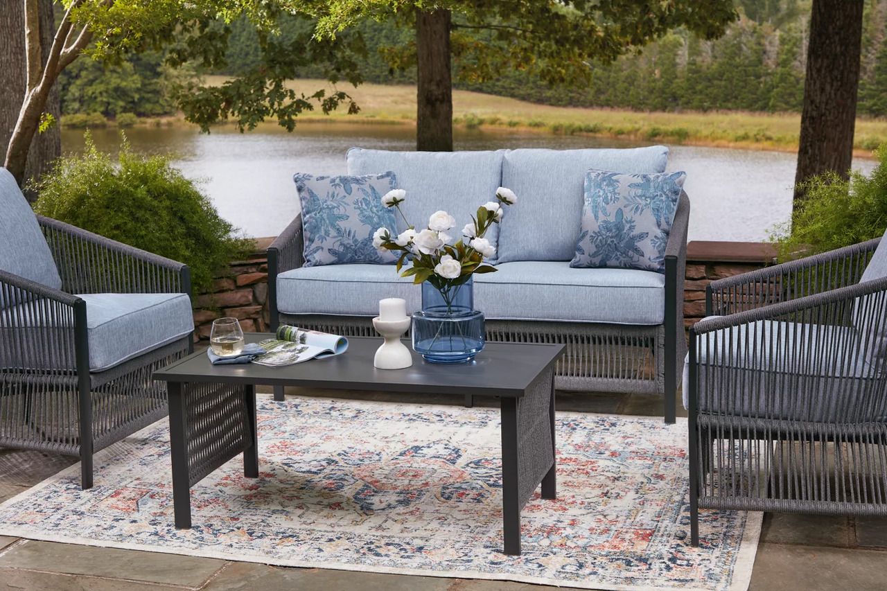 Bodega Island Outdoor Love/Chairs/Table Set Set of 4 In Gray P391080