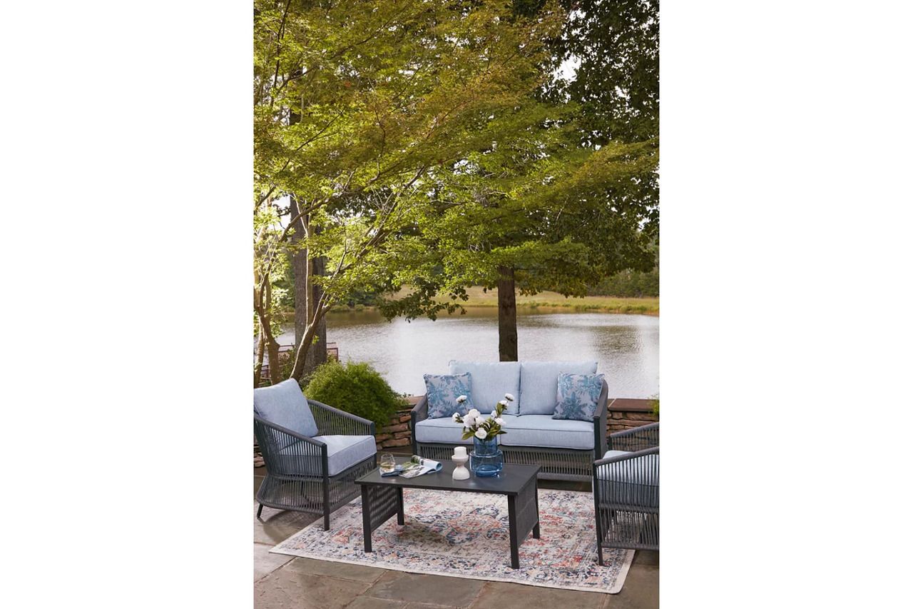 Bodega Island Outdoor Love/Chairs/Table Set Set of 4 In Gray P391080