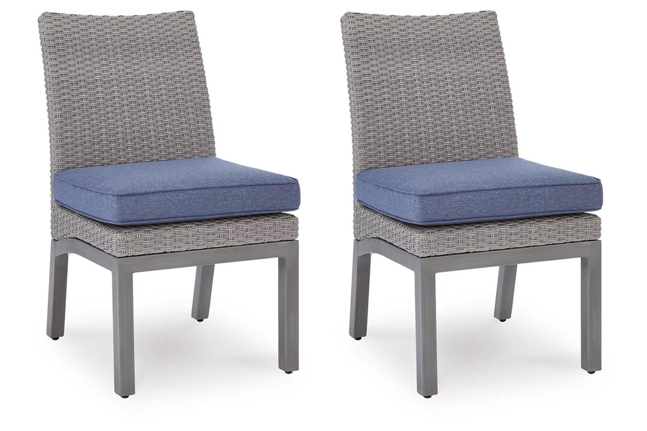 Dillon Beach Outdoor Side Chair with Cushion Set of 2 In Gray and Blue P418601
