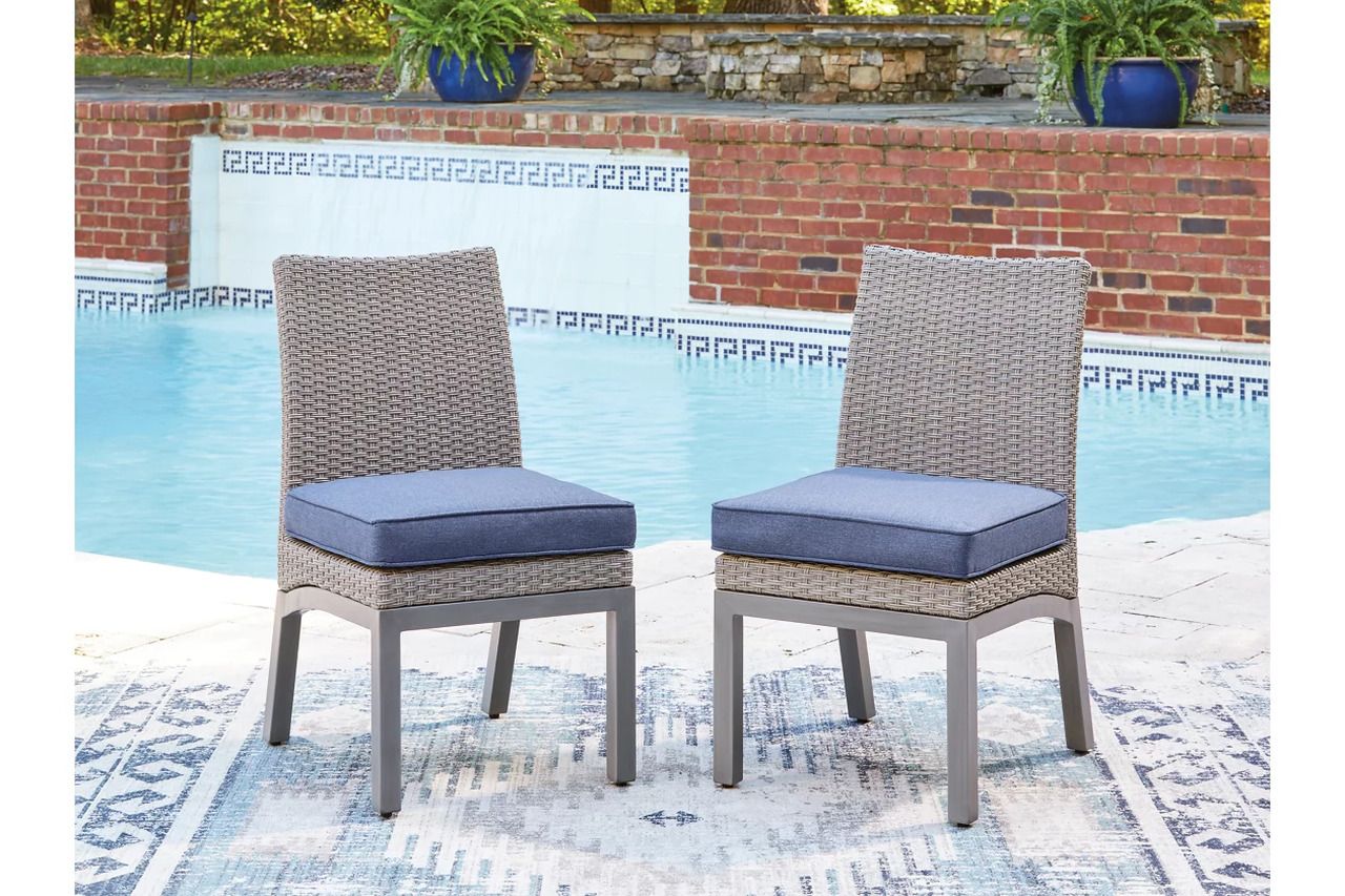 Dillon Beach Outdoor Side Chair with Cushion Set of 2 In Gray and Blue P418601