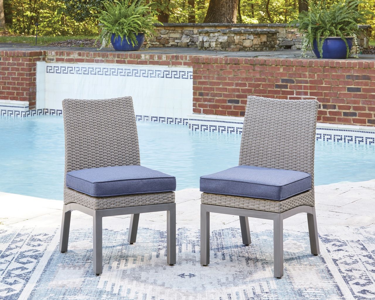 Dillon Beach Outdoor Side Chair with Cushion Set of 2 In Gray and Blue P418601