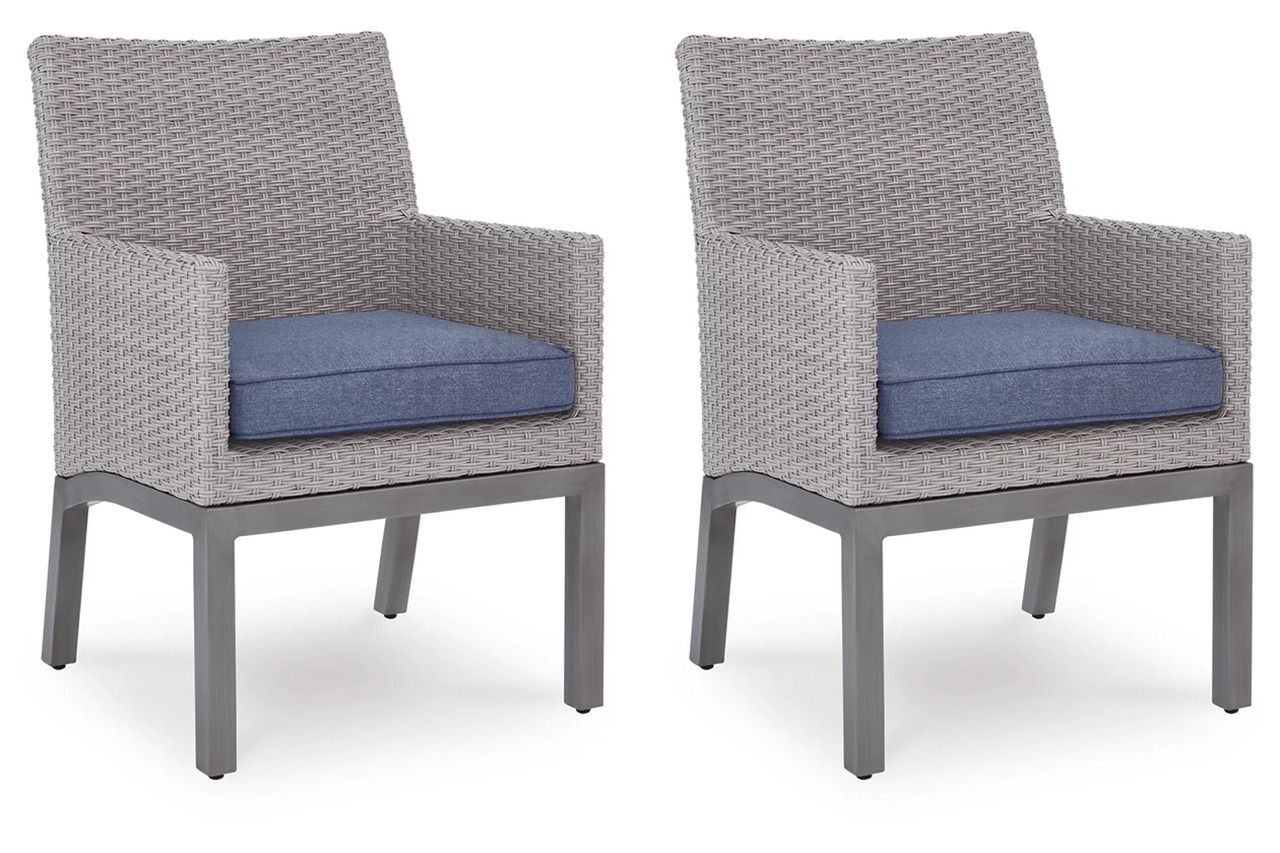 Dillon Beach Outdoor Arm Chair with Cushion Set of 2 In Gray and Blue P418601A