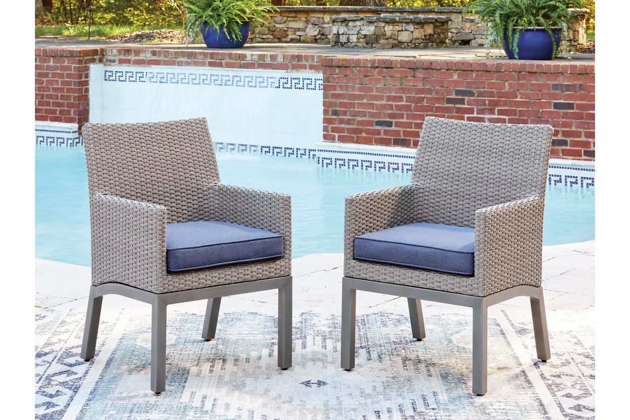 Dillon Beach Outdoor Arm Chair with Cushion Set of 2 In Gray and Blue P418601A