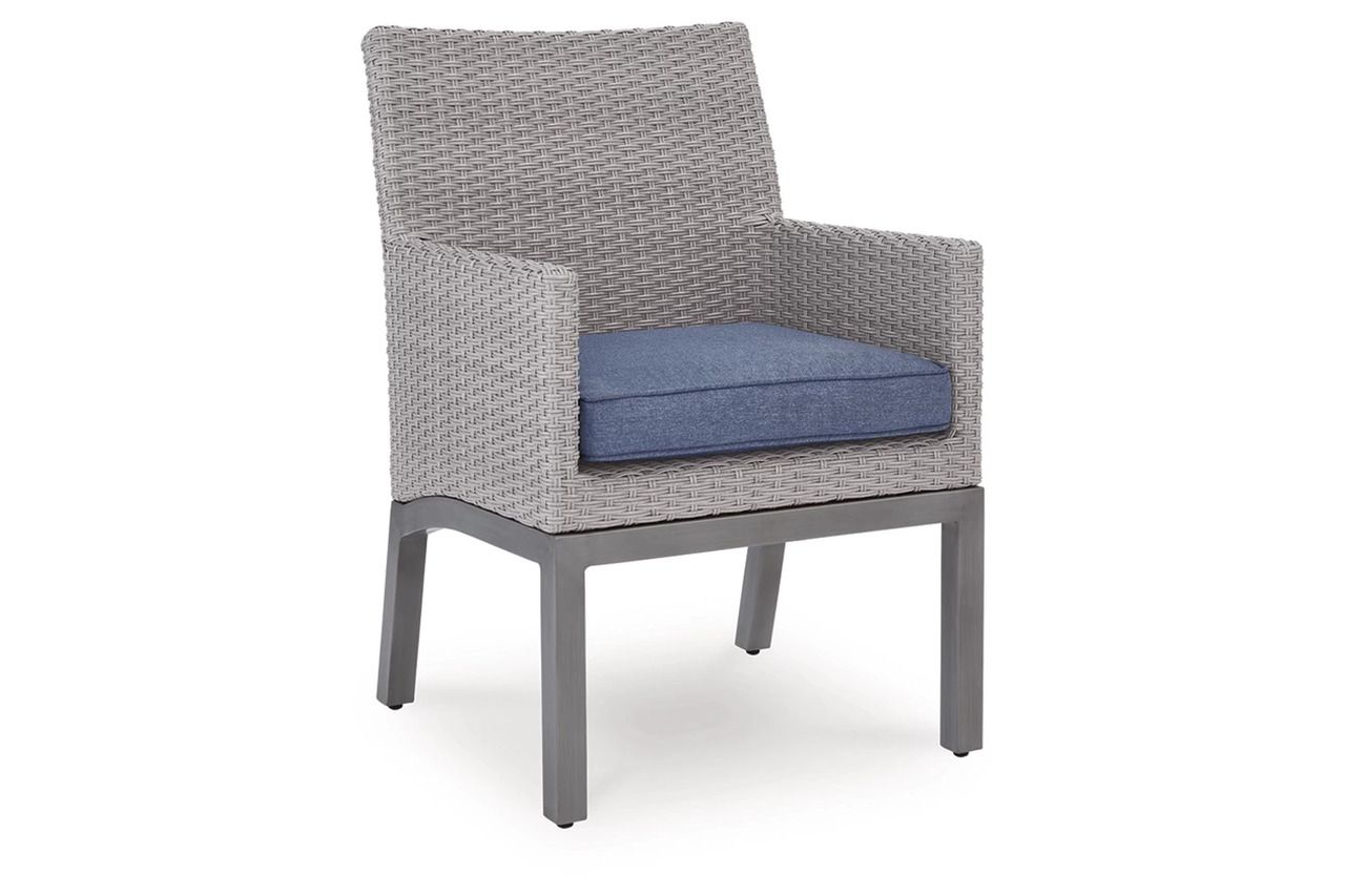 Dillon Beach Outdoor Arm Chair with Cushion Set of 2 In Gray and Blue P418601A