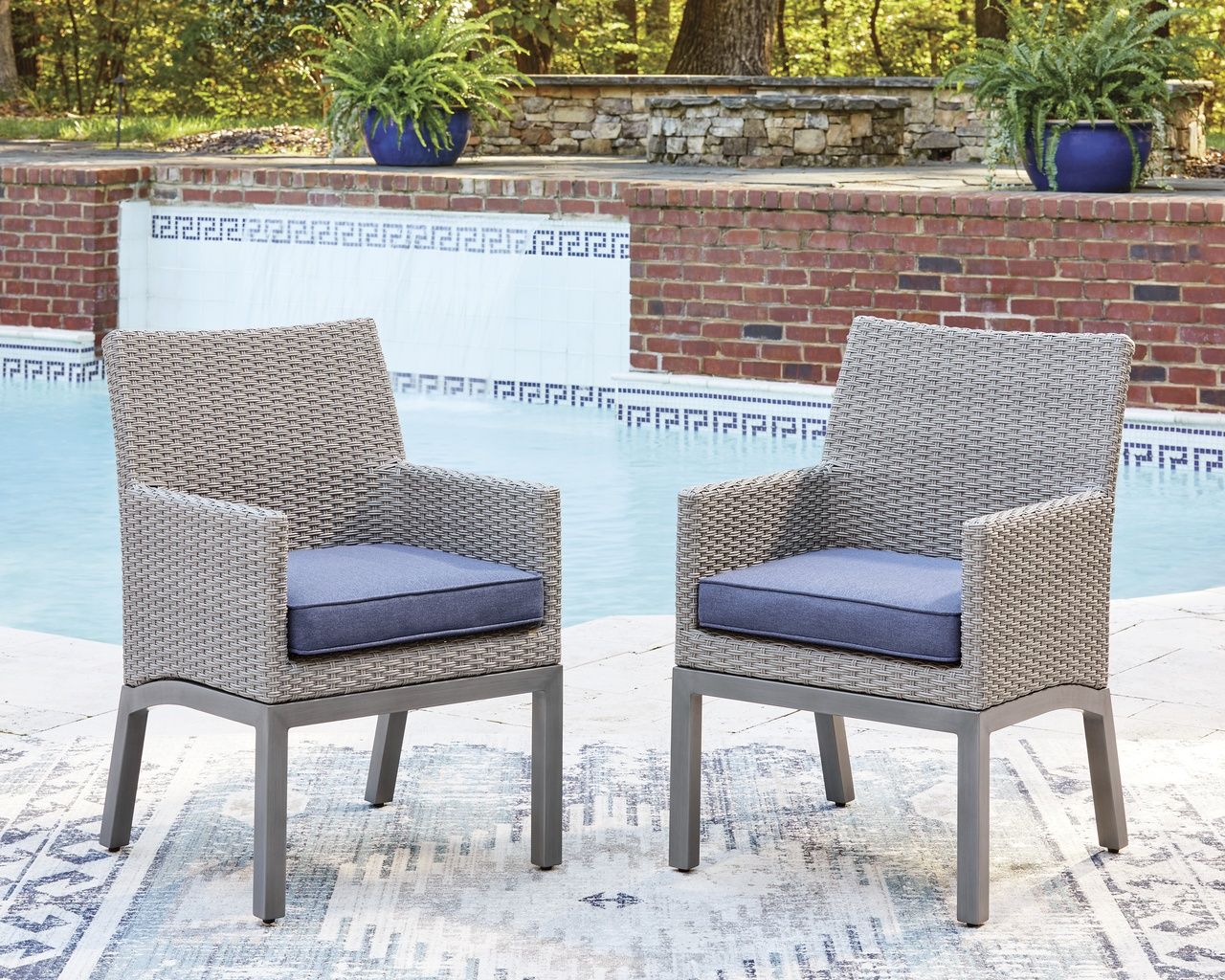 Dillon Beach Outdoor Arm Chair with Cushion Set of 2 In Gray and Blue P418601A