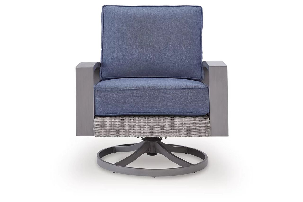 Dillon Beach Outdoor Swivel Lounge Chair with Cushion In Gray and Blue P418821
