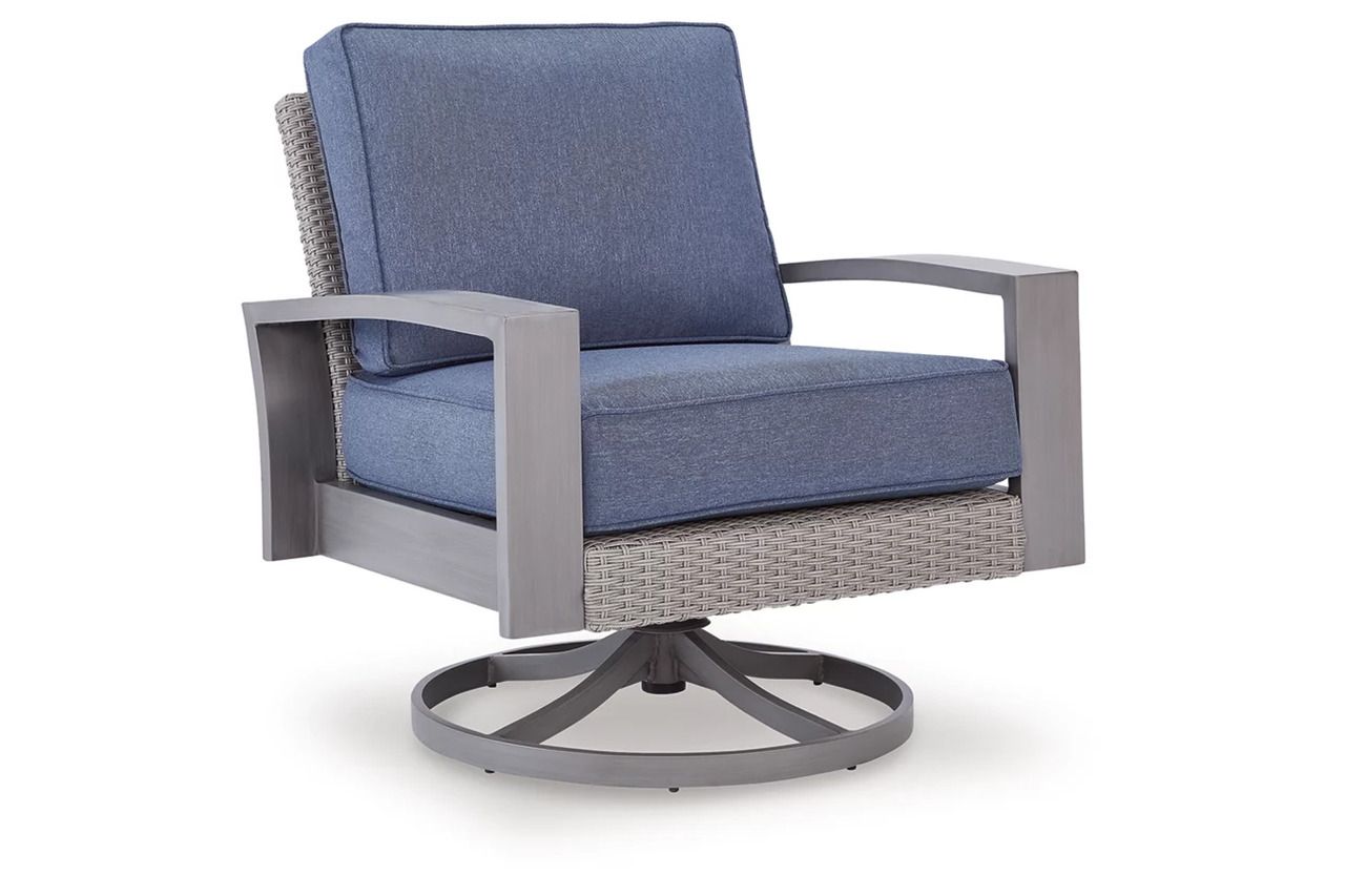 Dillon Beach Outdoor Swivel Lounge Chair with Cushion In Gray and Blue P418821