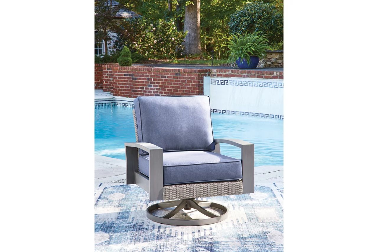 Dillon Beach Outdoor Swivel Lounge Chair with Cushion In Gray and Blue P418821