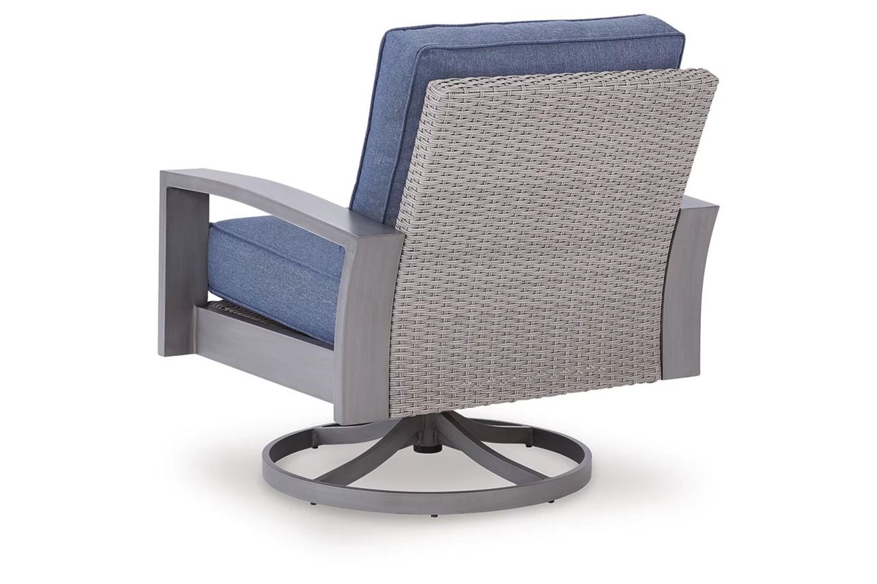 Dillon Beach Outdoor Swivel Lounge Chair with Cushion In Gray and Blue P418821