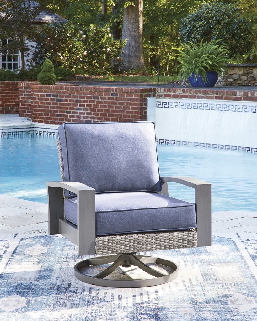 Dillon Beach Outdoor Swivel Lounge Chair with Cushion In Gray and Blue P418821