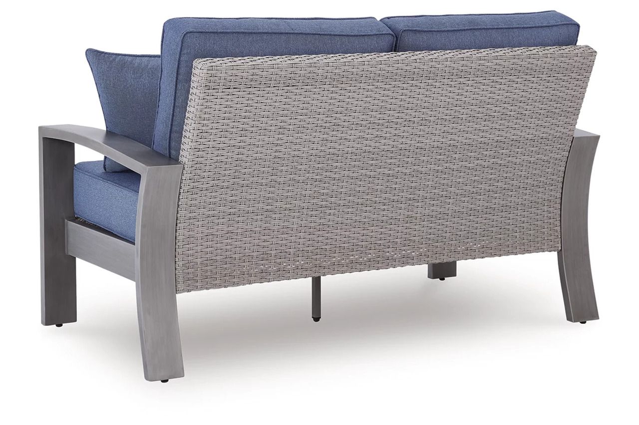 Dillon Beach Outdoor Loveseat with Cushion In Gray and Blue P418835