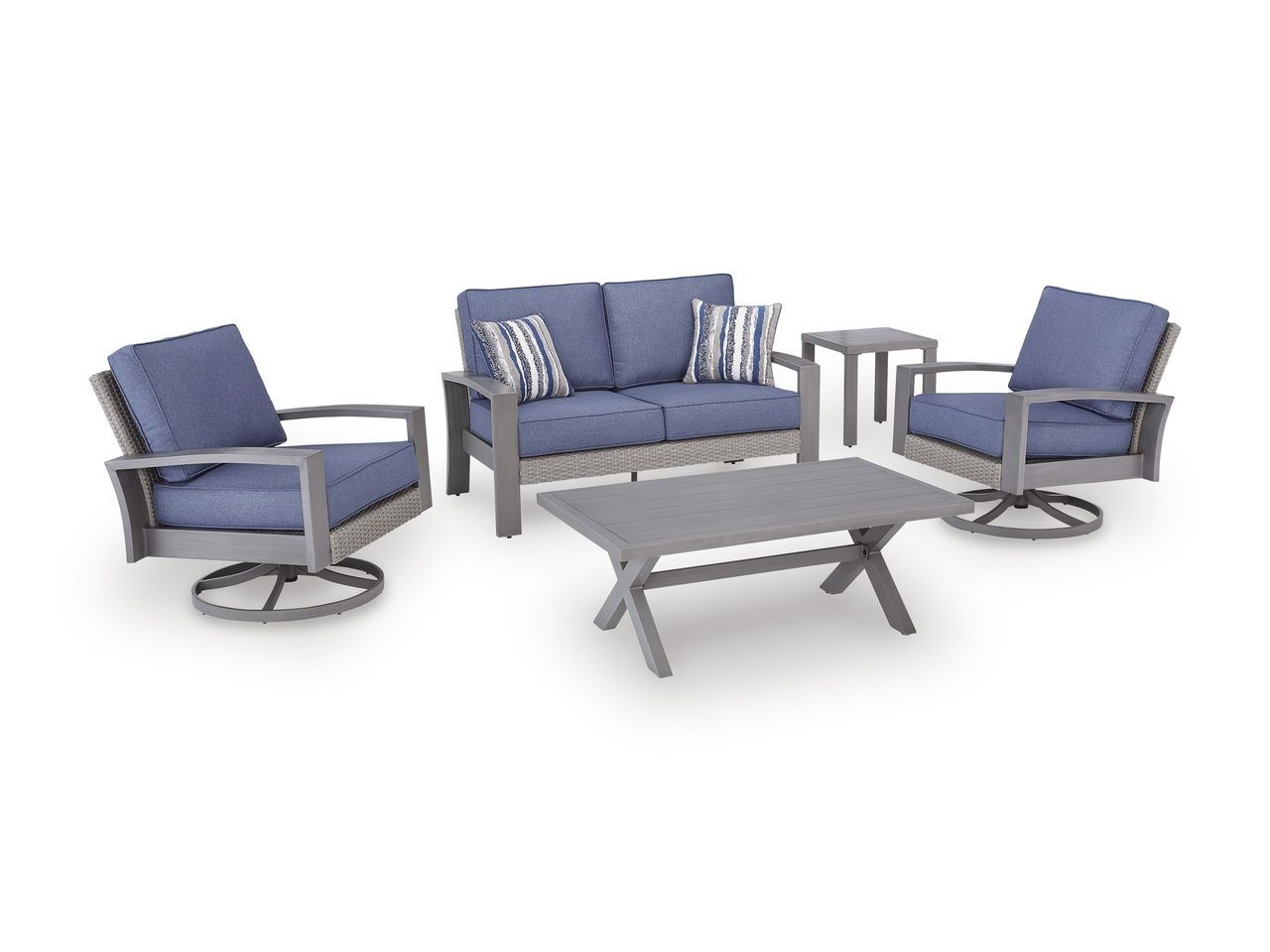 Dillon Beach Outdoor Loveseat with Cushion In Gray and Blue P418835