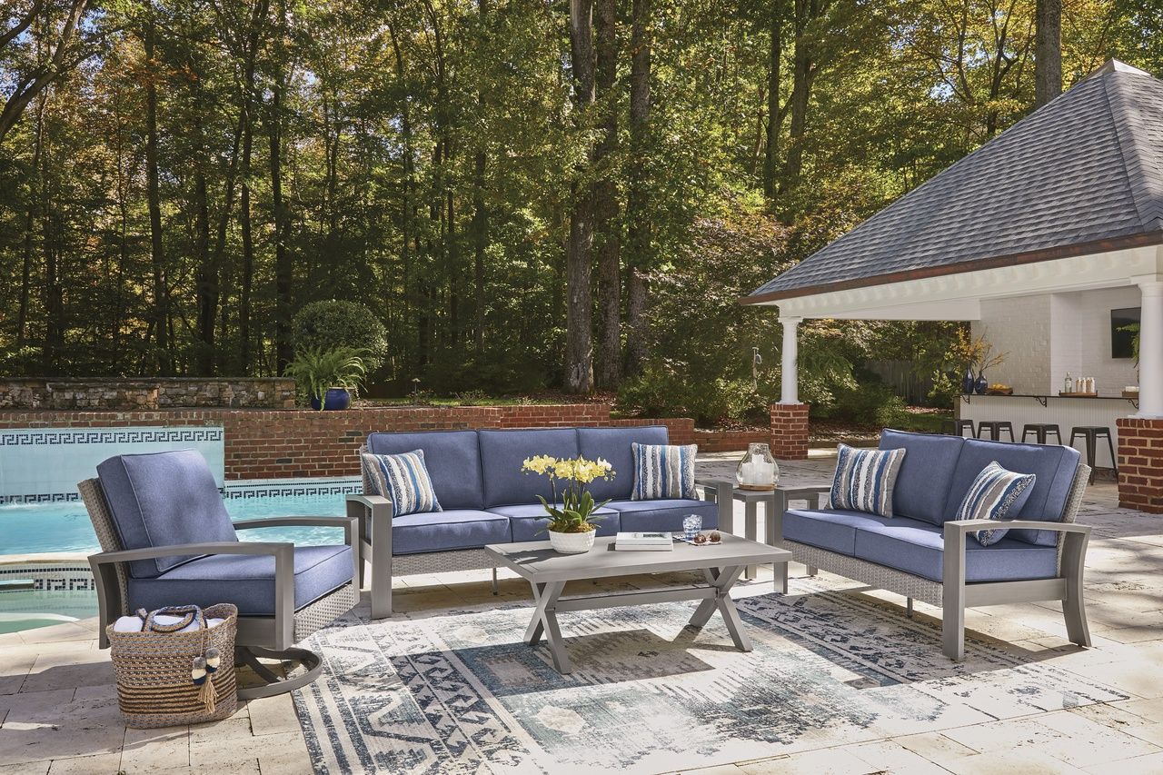 Dillon Beach Outdoor Sofa with Cushion In Gray and Blue P418838