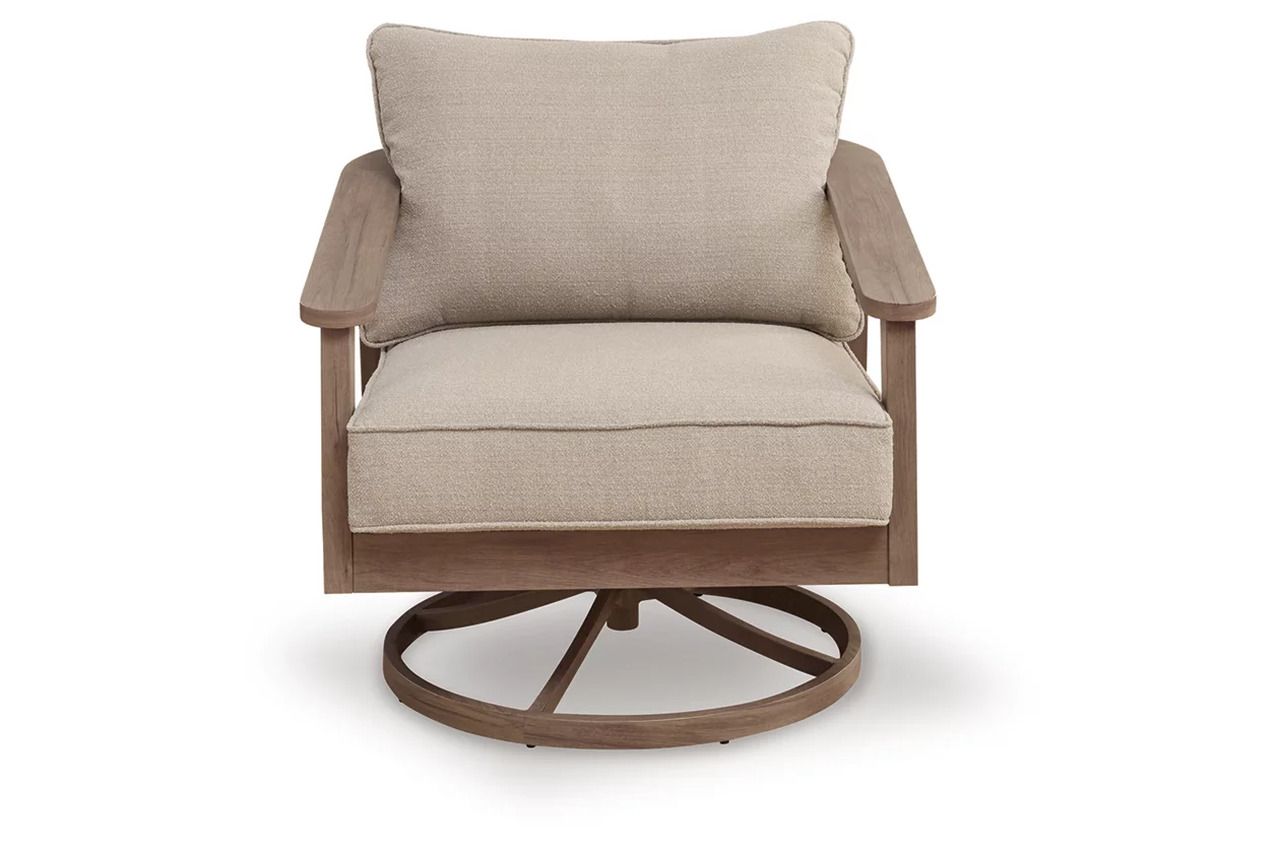 Francis Beach Outdoor Swivel Lounge with Cushion In Natural and Gray P428821