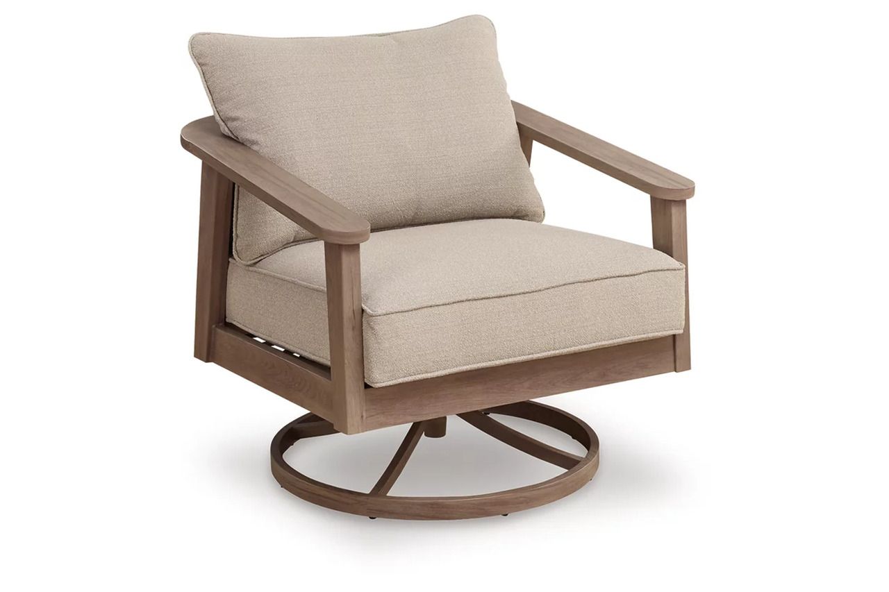 Francis Beach Outdoor Swivel Lounge with Cushion In Natural and Gray P428821