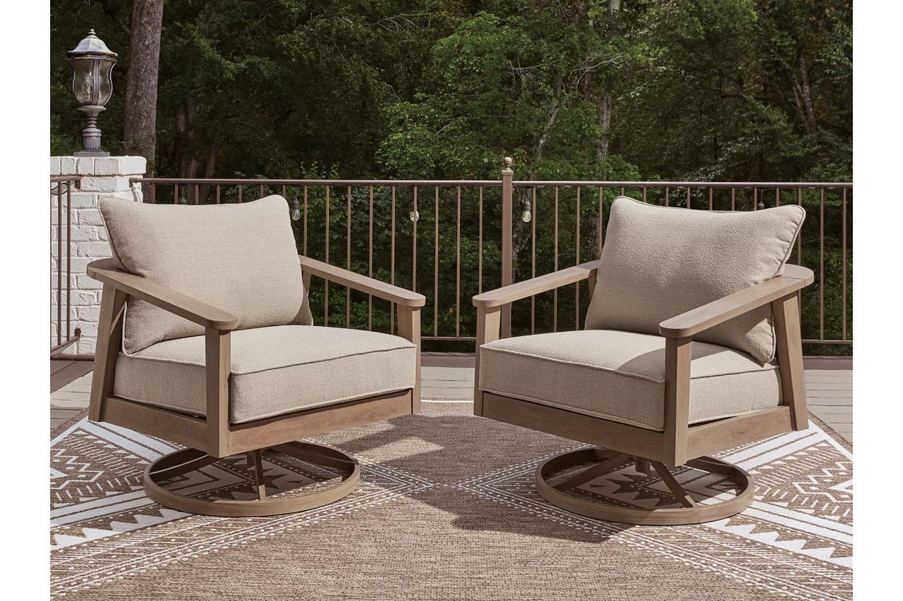 Francis Beach Outdoor Swivel Lounge with Cushion In Natural and Gray P428821