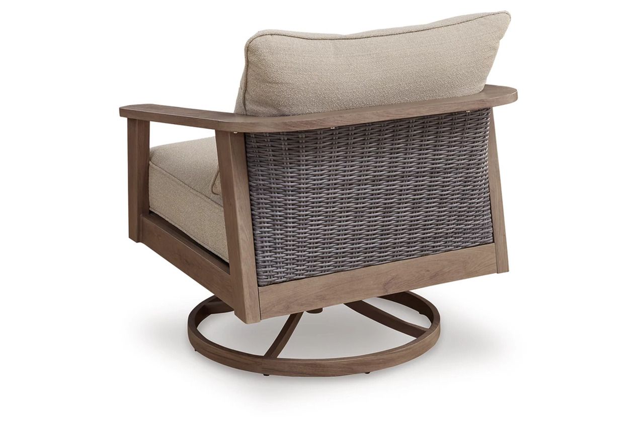 Francis Beach Outdoor Swivel Lounge with Cushion In Natural and Gray P428821