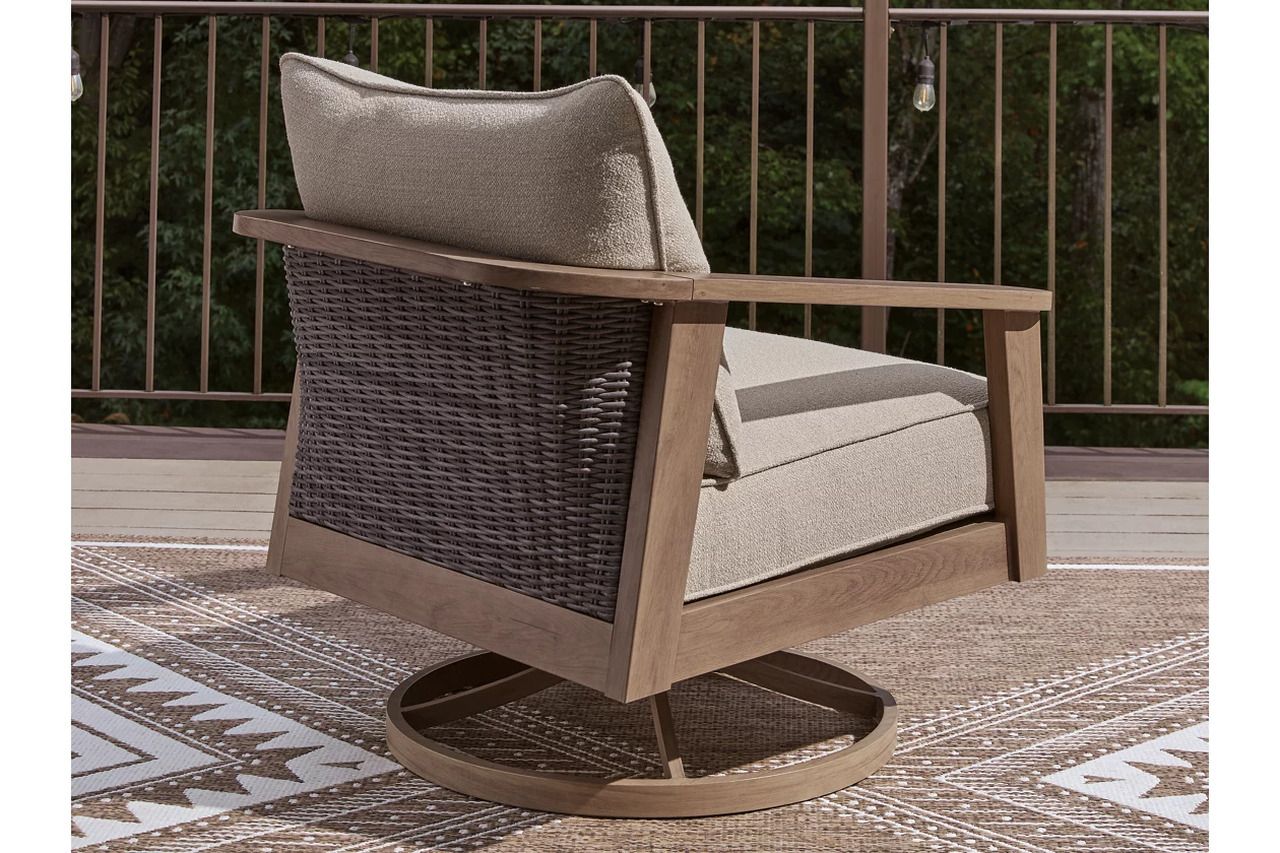 Francis Beach Outdoor Swivel Lounge with Cushion In Natural and Gray P428821