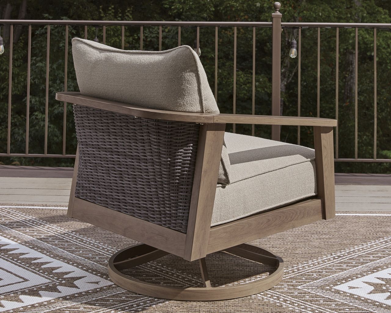 Francis Beach Outdoor Swivel Lounge with Cushion In Natural and Gray P428821
