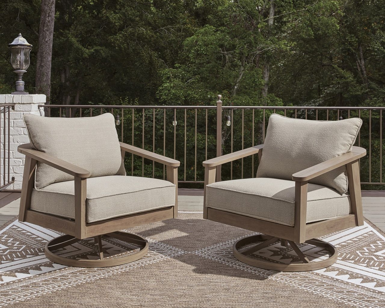 Francis Beach Outdoor Swivel Lounge with Cushion In Natural and Gray P428821