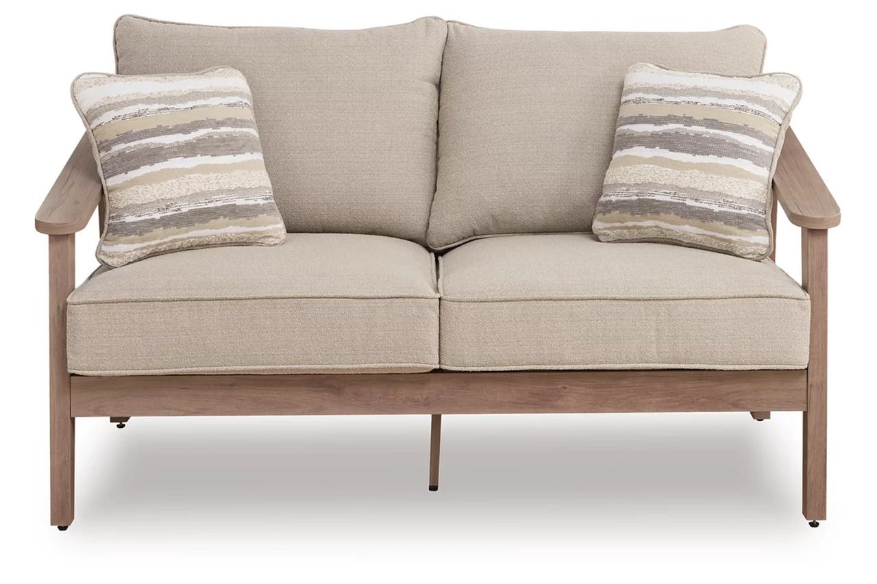 Francis Beach Outdoor Loveseat with Cushion In Natural and Gray P428835