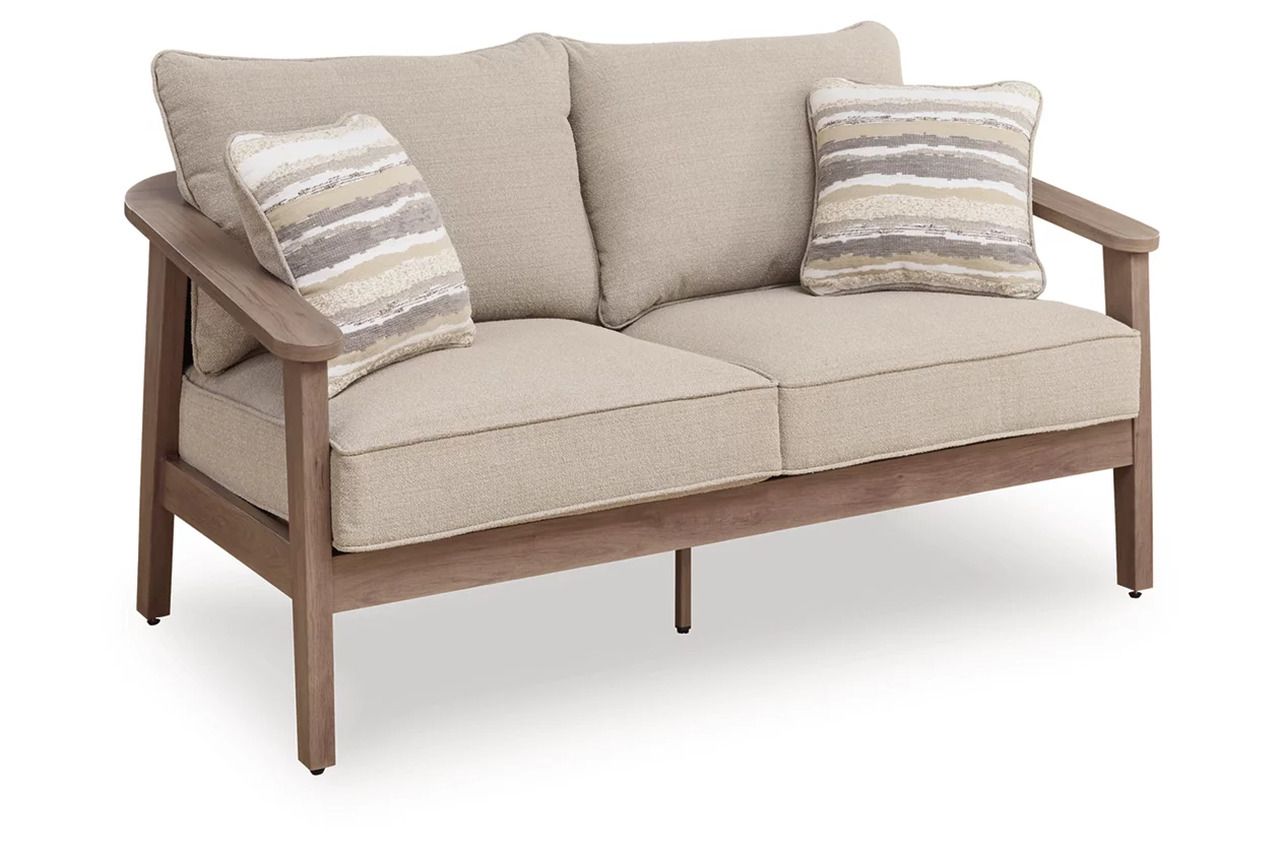 Francis Beach Outdoor Loveseat with Cushion In Natural and Gray P428835
