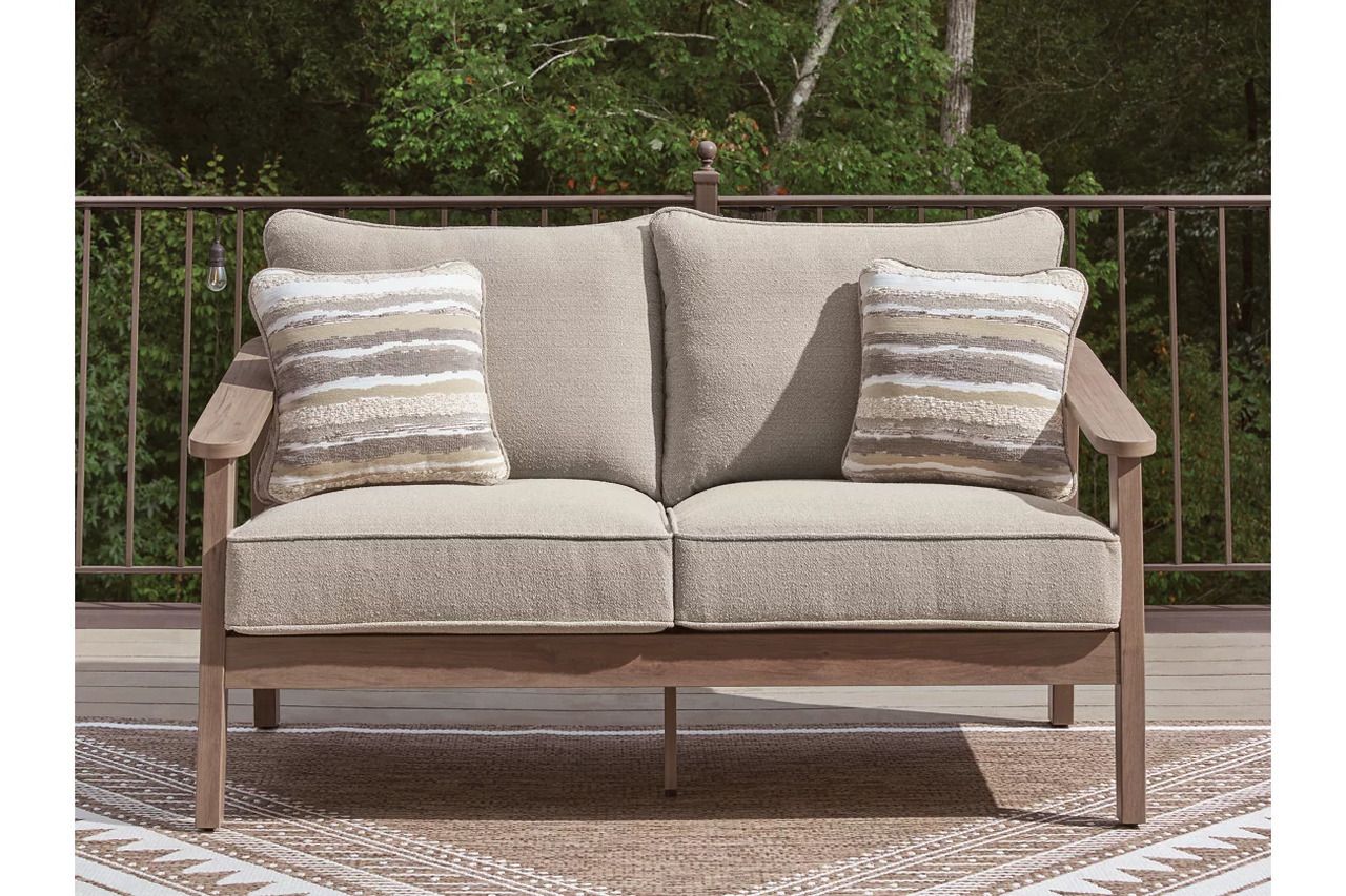 Francis Beach Outdoor Loveseat with Cushion In Natural and Gray P428835