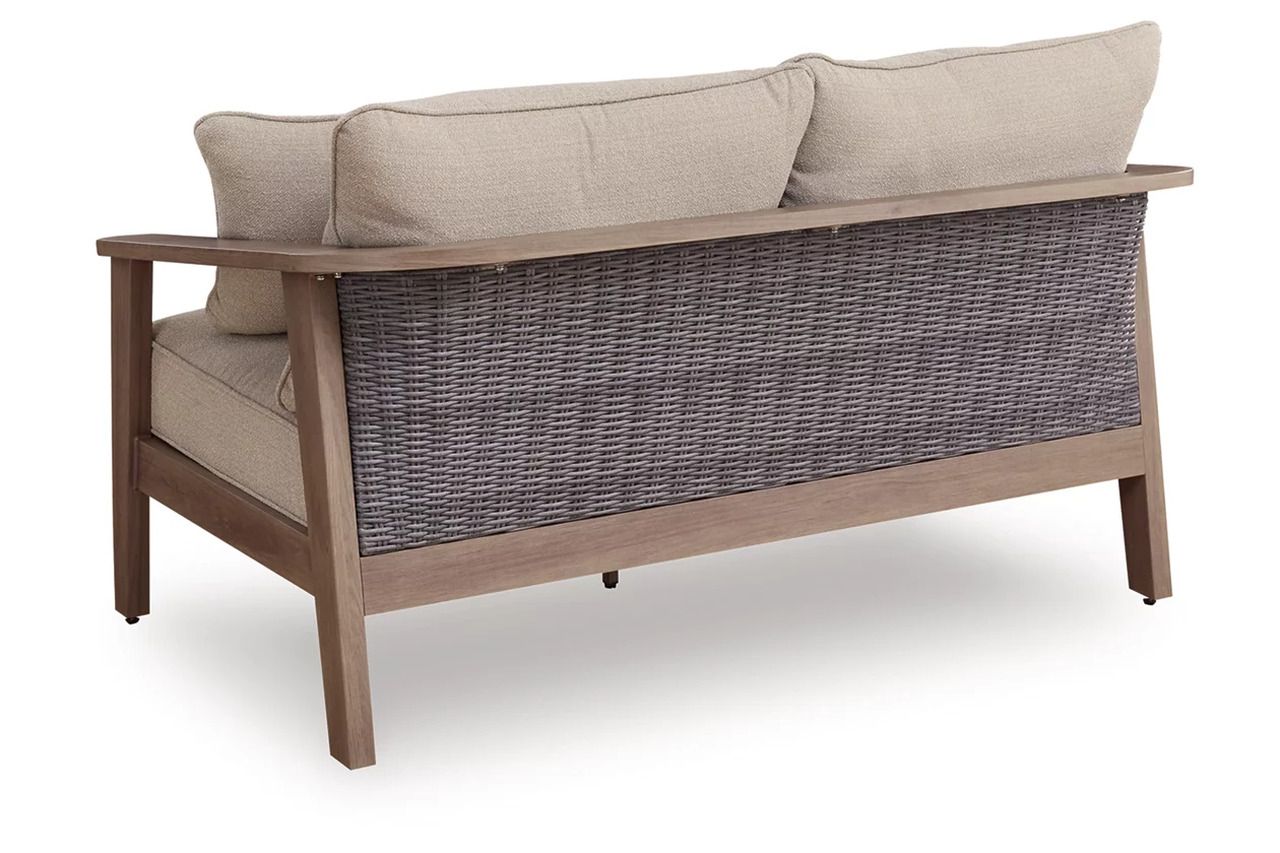 Francis Beach Outdoor Loveseat with Cushion In Natural and Gray P428835