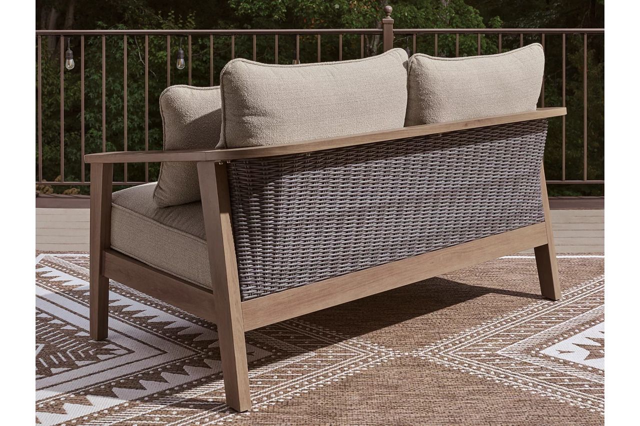 Francis Beach Outdoor Loveseat with Cushion In Natural and Gray P428835