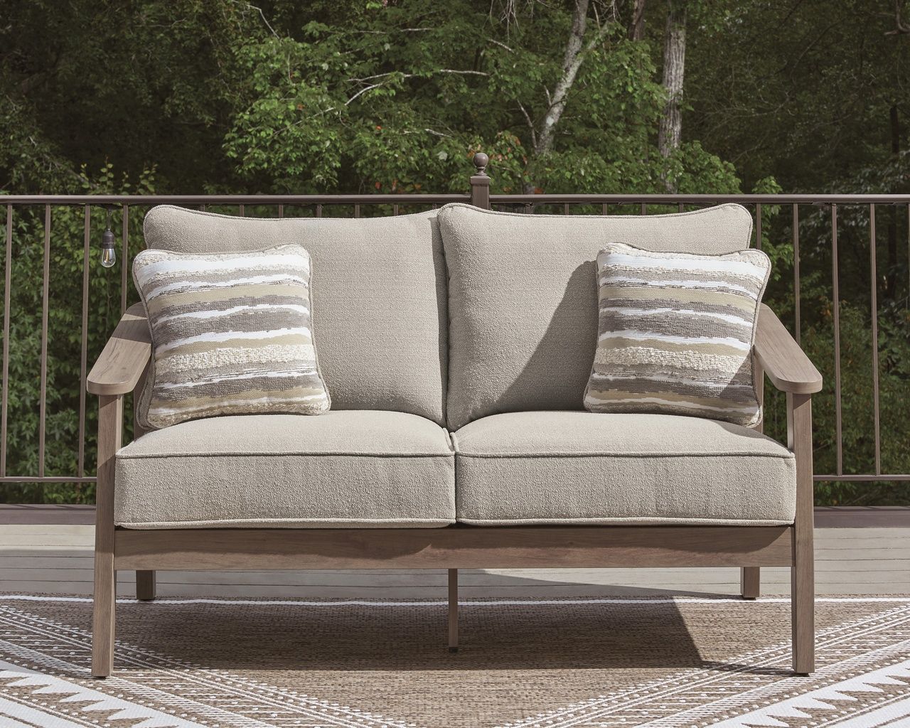 Francis Beach Outdoor Loveseat with Cushion In Natural and Gray P428835