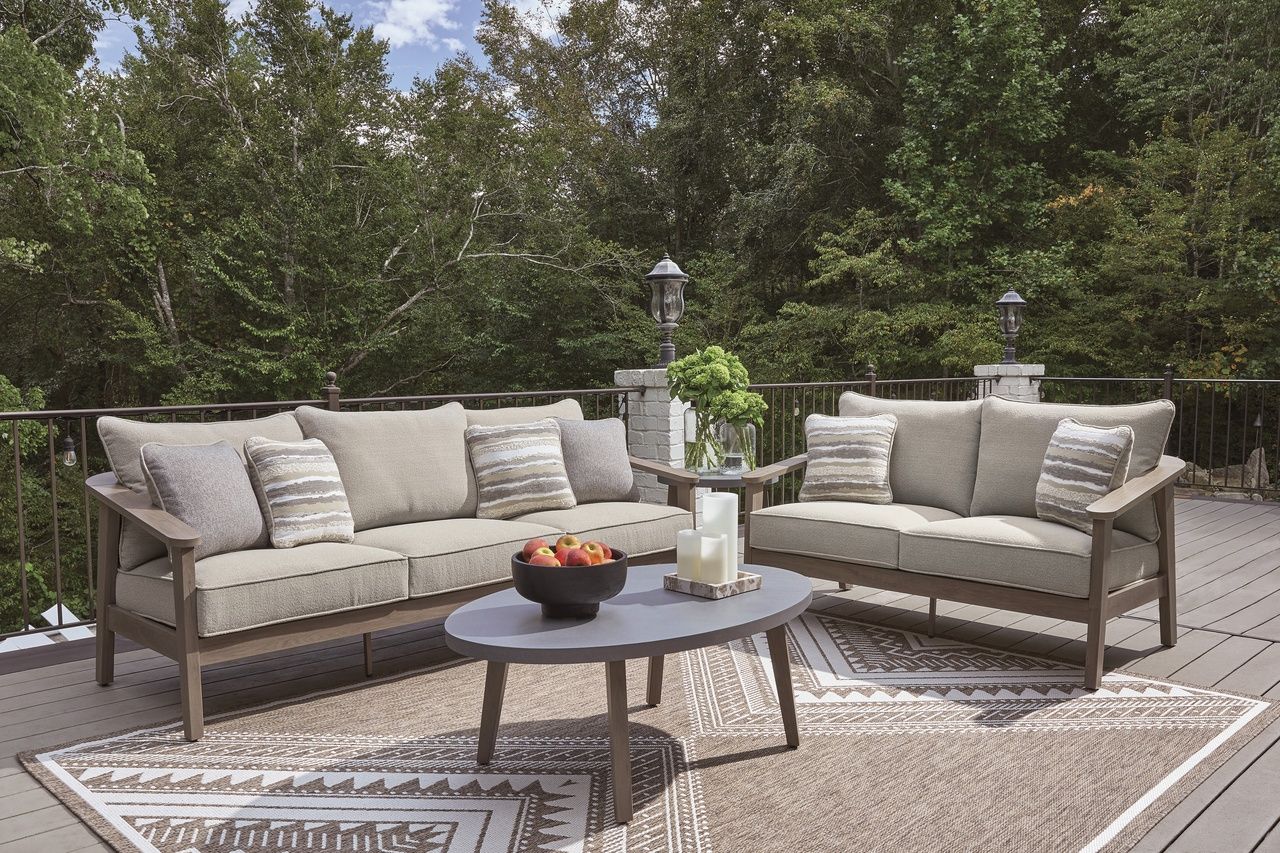 Francis Beach Outdoor Loveseat with Cushion In Natural and Gray P428835