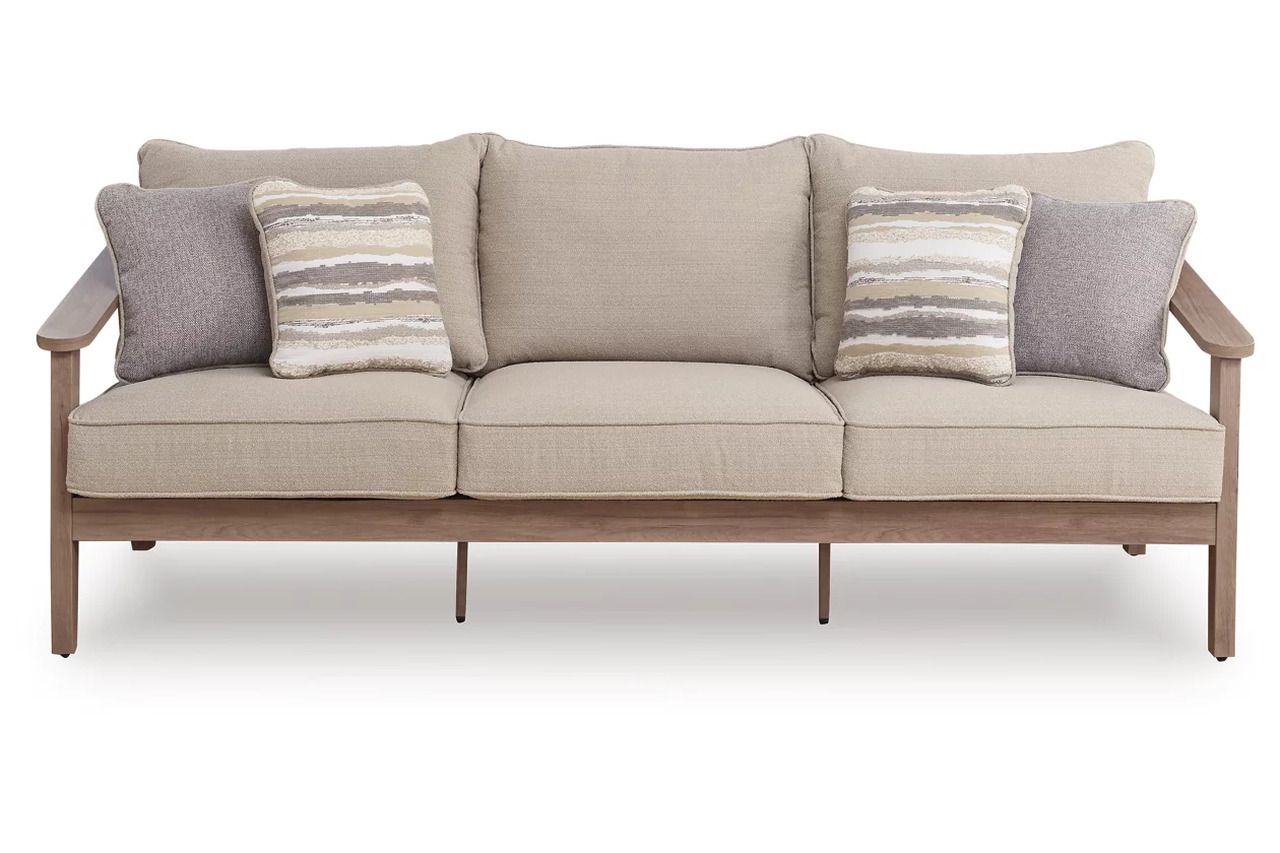 Francis Beach Outdoor Sofa with Cushion In Natural and Gray P428838