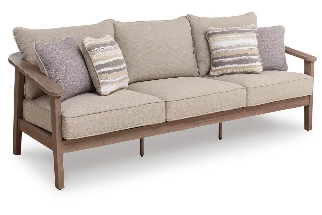 Francis Beach Outdoor Sofa with Cushion In Natural and Gray P428838