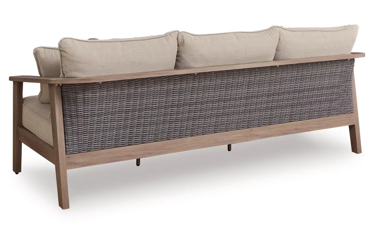 Francis Beach Outdoor Sofa with Cushion In Natural and Gray P428838