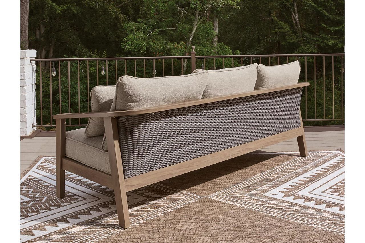 Francis Beach Outdoor Sofa with Cushion In Natural and Gray P428838