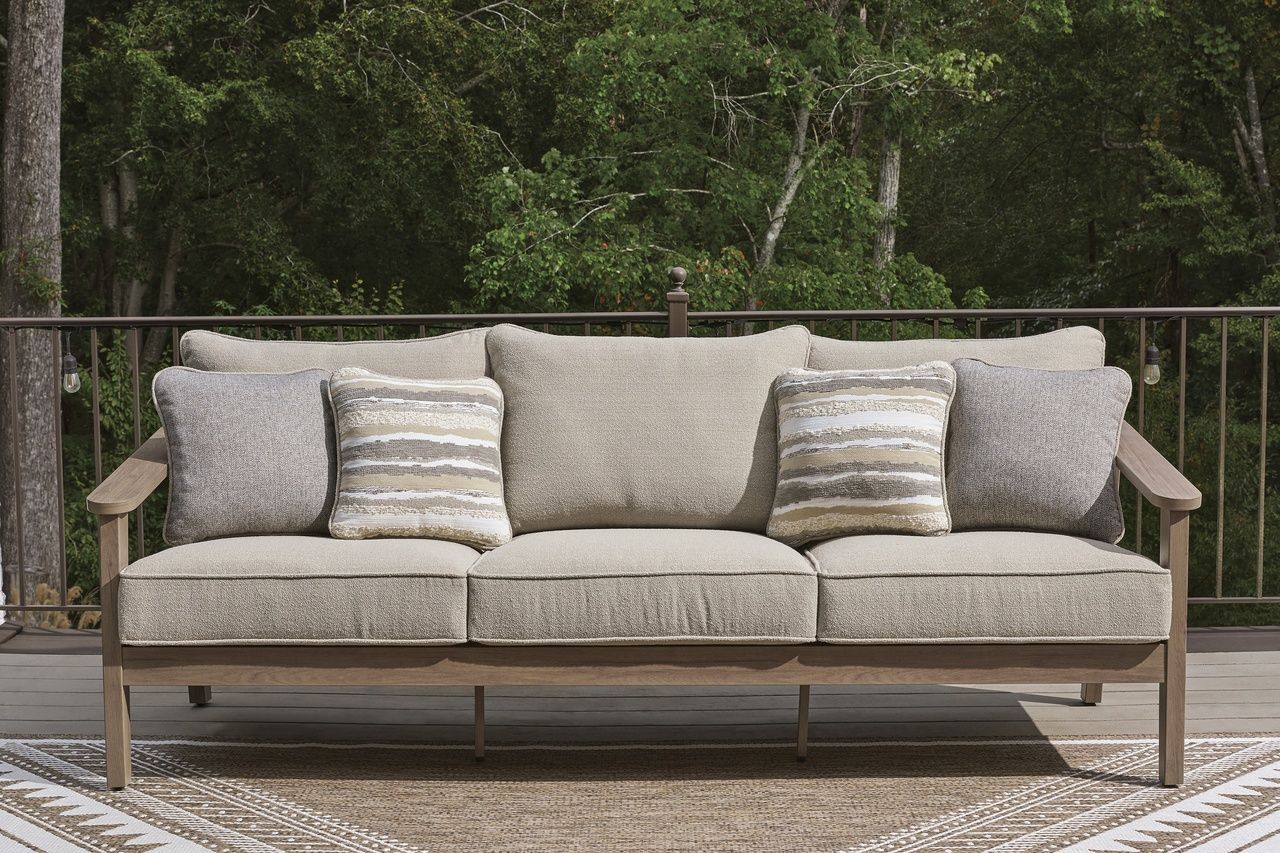 Francis Beach Outdoor Sofa with Cushion In Natural and Gray P428838