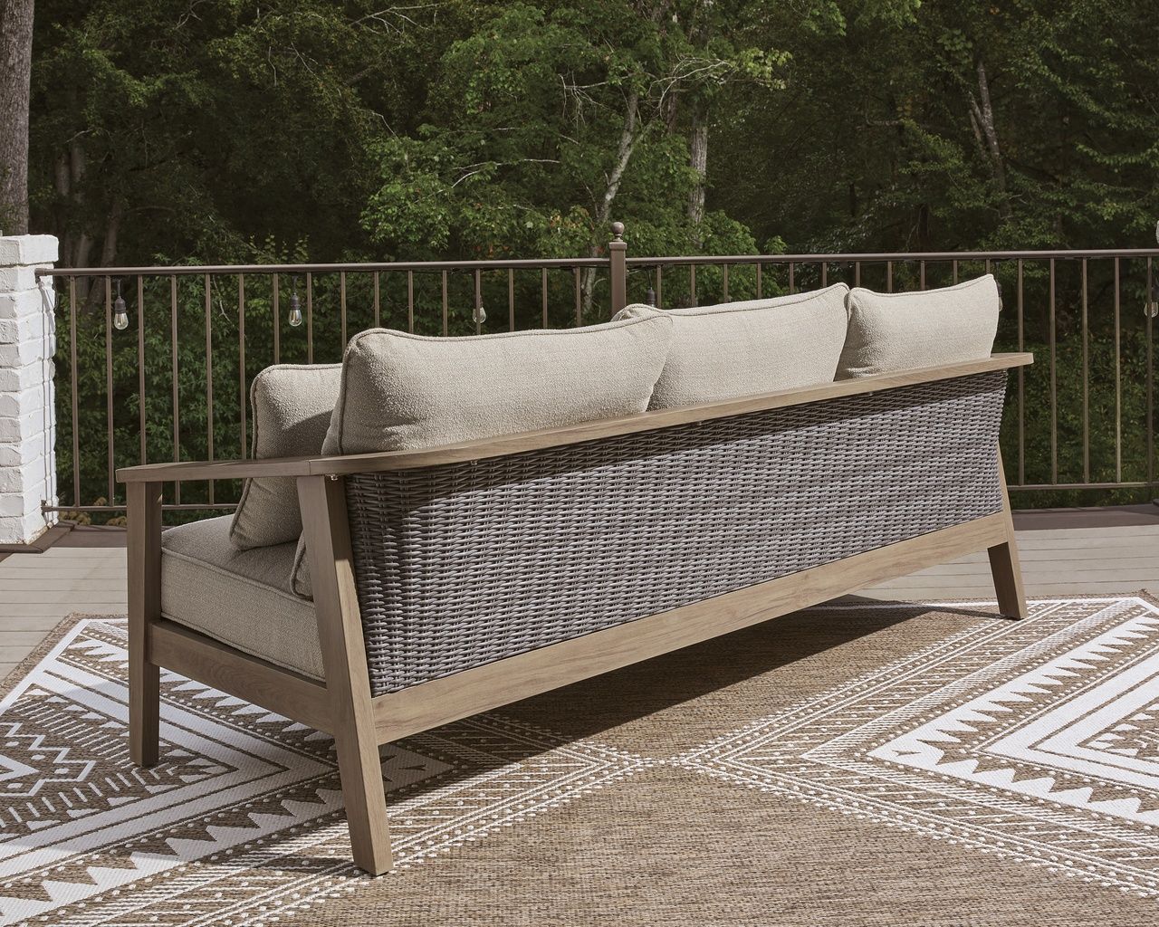 Francis Beach Outdoor Sofa with Cushion In Natural and Gray P428838