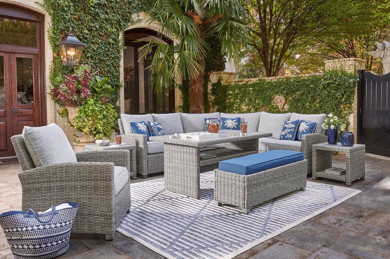 Naples Beach Light Grey And Beige Outdoor Sectional P439P1
